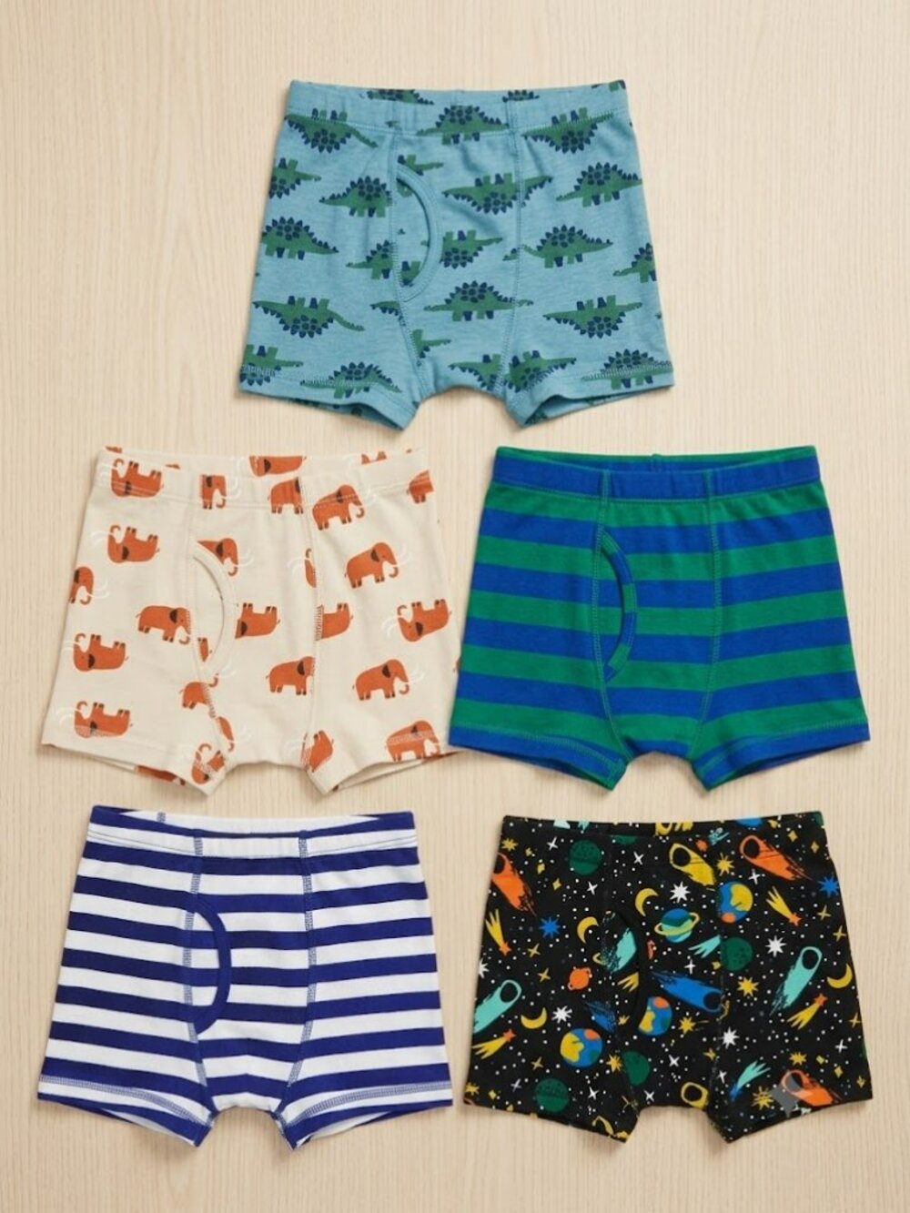 NWT 5-Pack Boys Cotton Underwear Trunks Size S Dinosaur Space Stripes & Elephant